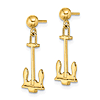 14k Yellow Gold Fluke Anchor Dangle Earrings 7/8in