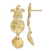 14k Yellow Gold Starfish Shell Sand Dollar Drop Earrings