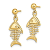14k Yellow Gold Fishbone Dangle Earrings