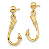 14k Yellow Gold Fish Hook Dangle Earrings