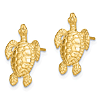 14k Yellow Gold Textured Sea Turtle Post Earrings 5/8in