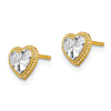 14k Yellow Gold Rhodium Heart Earrings with Bead Border