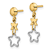 14k Two-tone Gold Small Star and Open Star Dangle Earrings 3/4in