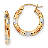14k Tri-Color Gold 3/4in Hoop Earrings Checkered Design
