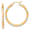 14k Yellow Gold with White and Rose Rhodium Satin Diamond-cut Hoop Earrings 1.5in