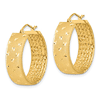 14k Yellow Gold Satin and Diamond-cut Hoop Earrings 1in