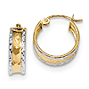 14k Yellow Gold and Rhodium Diamond-cut Hoop Earrings 5/8in