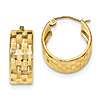 14k Yellow Gold Hoop Earrings with Tartan Finish 3/4in