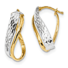 14k Two-tone Gold Italian Diamond-cut Overlap Hoop Earrings 1in