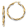 14kt Two-tone Gold 1 3/8in Diamond-cut Rope and Polished Hoop Earrings