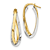 14k Two-tone Gold Italian Oval Double Hoop Earrings 1 3/8in
