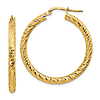 14k Yellow Gold 1.25in Diamond-cut Hoop Earrings 3mm Thick
