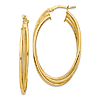 14k Yellow Gold Triple Twisted Oval Hoop Earrings With Polished and Textured Finish 1.75in