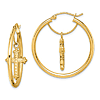 14k Yellow Gold Diamond-cut Cross Dangle Hoop Earrings 1in
