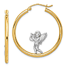 14k Yellow Gold with Rhodium Angel Hoop Earrings 1in