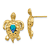 14k Yellow Gold Created Opal Turtle Post Earrings 3/4in