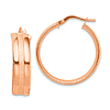 14k Rose Gold Satin Groove and Polished Hoop Earrings 1in