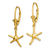 14k Yellow Gold Tiny Dancing Starfish Leverback Earrings