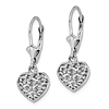 14k White Gold Diamond-cut Puffed Heart Leverback Earrings