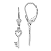 14k White Gold Heart Key Leverback Earrings
