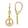 14k Yellow Gold 3-D Peace Sign Leverback Earrings