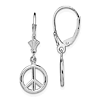 14k White Gold 3-D Peace Sign Leverback Earrings