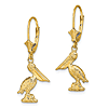 14k Yellow Gold 3-D Pelican Leverback Earrings