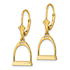 14k Yellow Gold 3-D Small Horse Stirrup Leverback Earrings