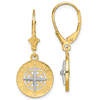 14k Yellow Gold with Rhodium Mini Compass Leveback Earrings