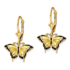 14k Yellow Gold Black and Yellow Enamel Butterfly Dangle Earrings