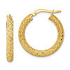 14k Yellow Gold 3/4in Diamond-cut Glittery Hoop Earrings 3mm