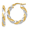 14k Yellow Gold and Rhodium Twisted Hoop Earrings 1in