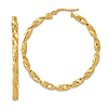 14k Yellow Gold Polished and Textured Twisted Hoop Earrings 1.75in