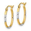 14k Yellow Gold with Rhodium Diamond Cut Hoop Earrings 5/8in