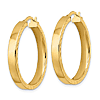 14k Yellow Gold Polished Hoop Earrings with Textured Edges 1in