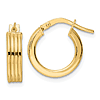 14k Yellow Gold Ribbed Round Hoop Earrings 1/2in