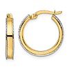 14k Two-tone Gold Round Hoop Earrings with Diamond-cut Edge 3/4in