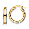 14k Two-tone Gold Small Round Hoop Earrings with Diamond-cut Edge
