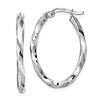 14k White Gold Oval Hoop Earrings with Twisted Texture 1in
