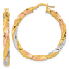 14k Yellow Gold Rose and White Rhodium Twisted Hoop Earrings 1.5in