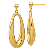 14k Yellow Gold Italian Hollow Oval Hollow Dangle Earrings 1.5in