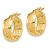 14k Yellow Gold Polished Diamond Cut Huggie Hoop Earrings