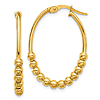 14k Yellow Gold Beaded Oval Hoop Earrings