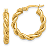 14k Yellow Gold Twisted Round Hoop Earrings With Polished Finish 7/8in