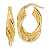14k Yellow Gold Polished Textured Intertwined Oval Hoop Earrings 1in