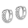14k White Gold Checkerboard Etched Hinged Round Hoop Earrings 1/2in