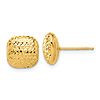 14k Yellow Gold Diamond-cut Puffed Square Earrings 10mm