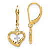 14K Two-tone Gold Cross In Heart Leverback Dangle Earrings