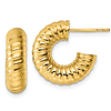 14k Yellow Gold Textured Open Hoop Post Earrings 5mm Thick