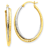 14k Two-tone Gold Diamond-cut Oval Hoop Earrings 1.5in